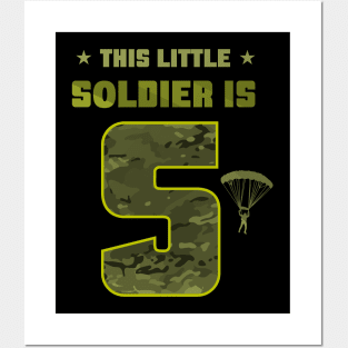 Kids 5 Year Old Soldier Birthday Gift T Shirt Military Camo 5th Posters and Art